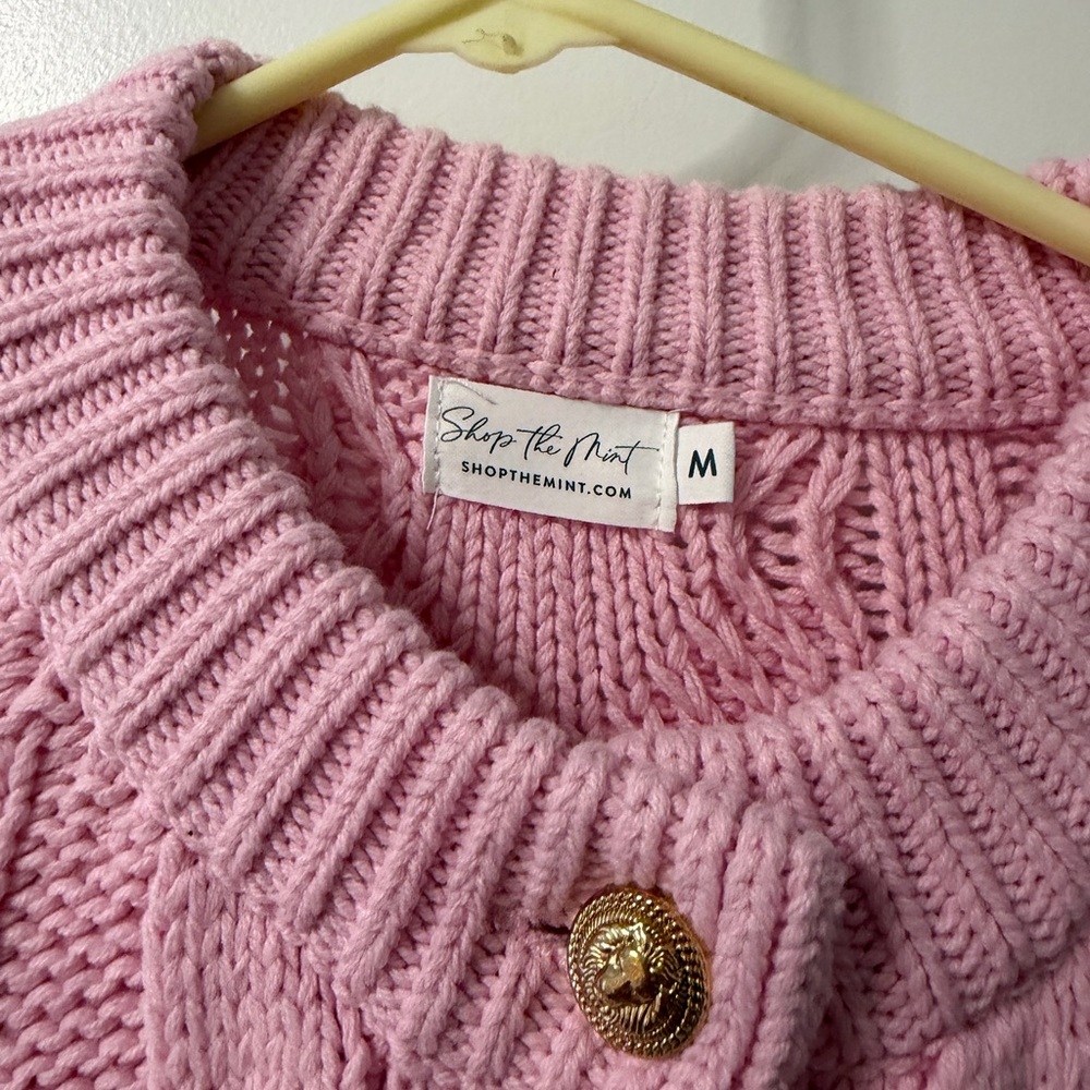 Pink Cable Knit Button-Front Sweater - Picture 2 of 2